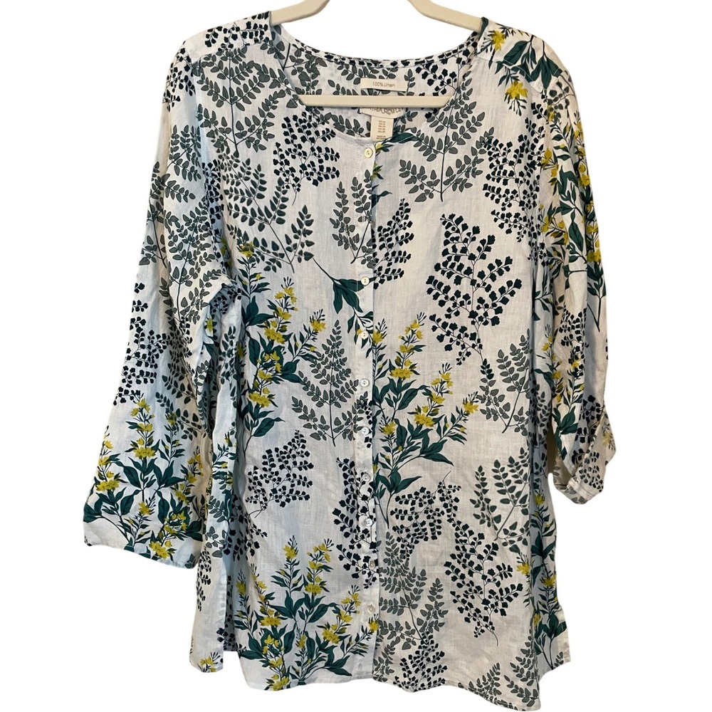 Cynthia Rowley NWT Size 1X 100% Linen Floral Tunic Top Botanical Casual